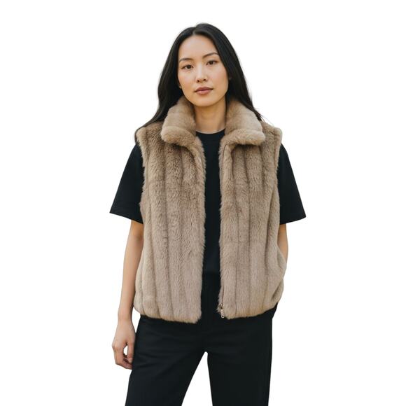 Atelier by B Thomas Faux Fur Vest Tan Womens Size Large - Picture 1 of 4